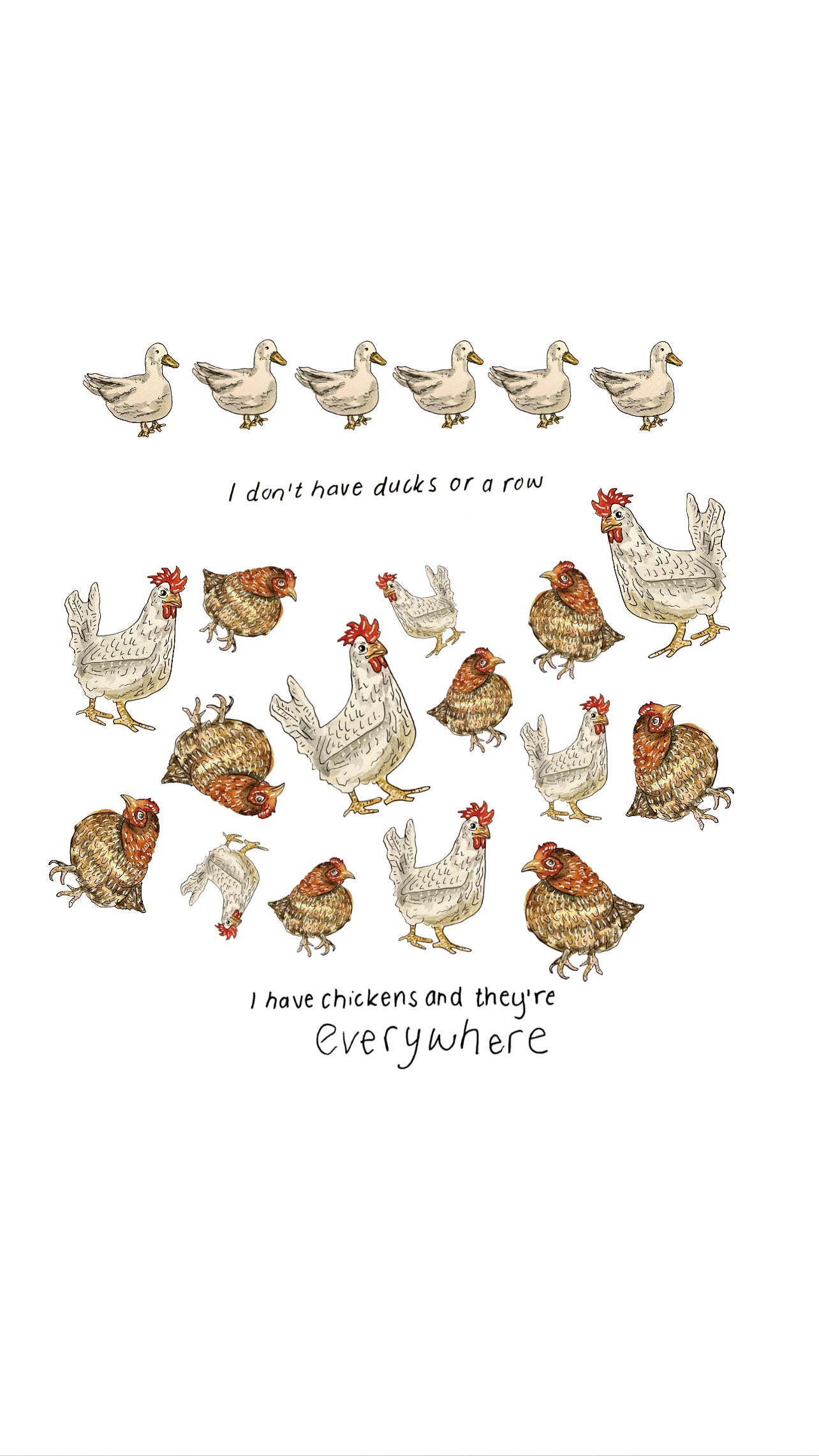 I don't have ducks or a row, I have chickens and they're everywhere (fine art print)